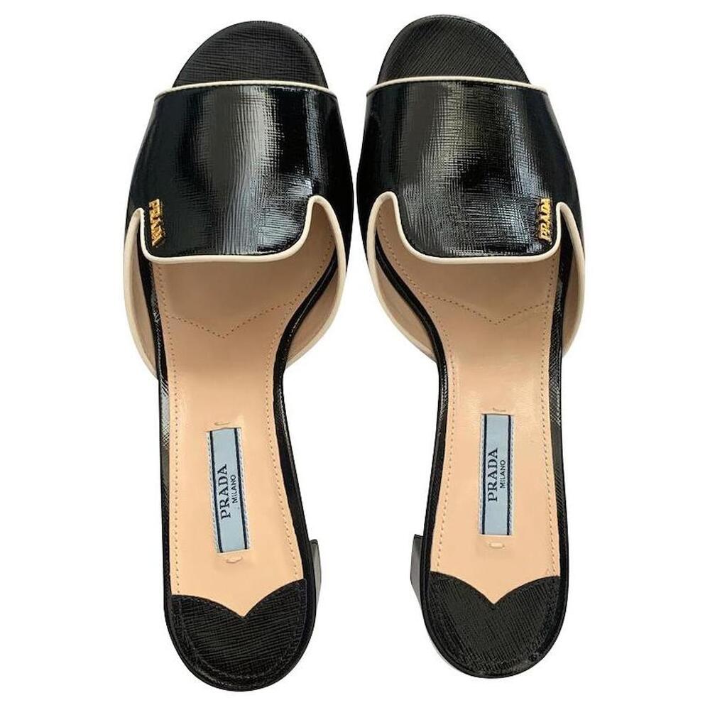 Prada black slip on flats mules logo designer career trendy size 40. US size 10 - Picture 10 of 11